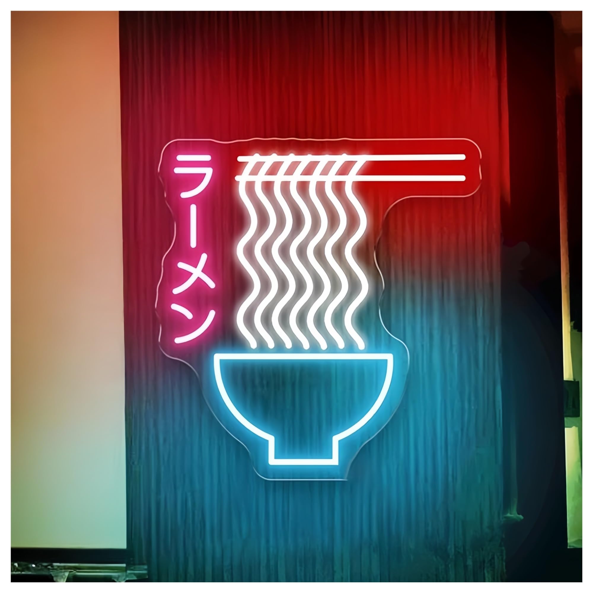 SHOUXI Sign Lamp Japanese Ramen Noodles Neon Sign Ramen Bowl Sign Restaurant Wall Decor Welcome Neon Light(A,65X68CM)