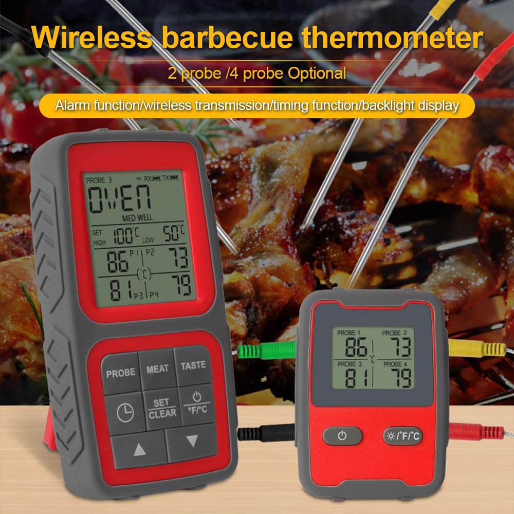 Digitales Kabelloses Fleischthermometer mit Zwei Sonden, Sofort Ablesbar, LCD-Timing-Alarm mit Hintergrundbeleuchtung für Grillen, Camping, mit Großer Reichweite, Verbindung für Müheloses (4