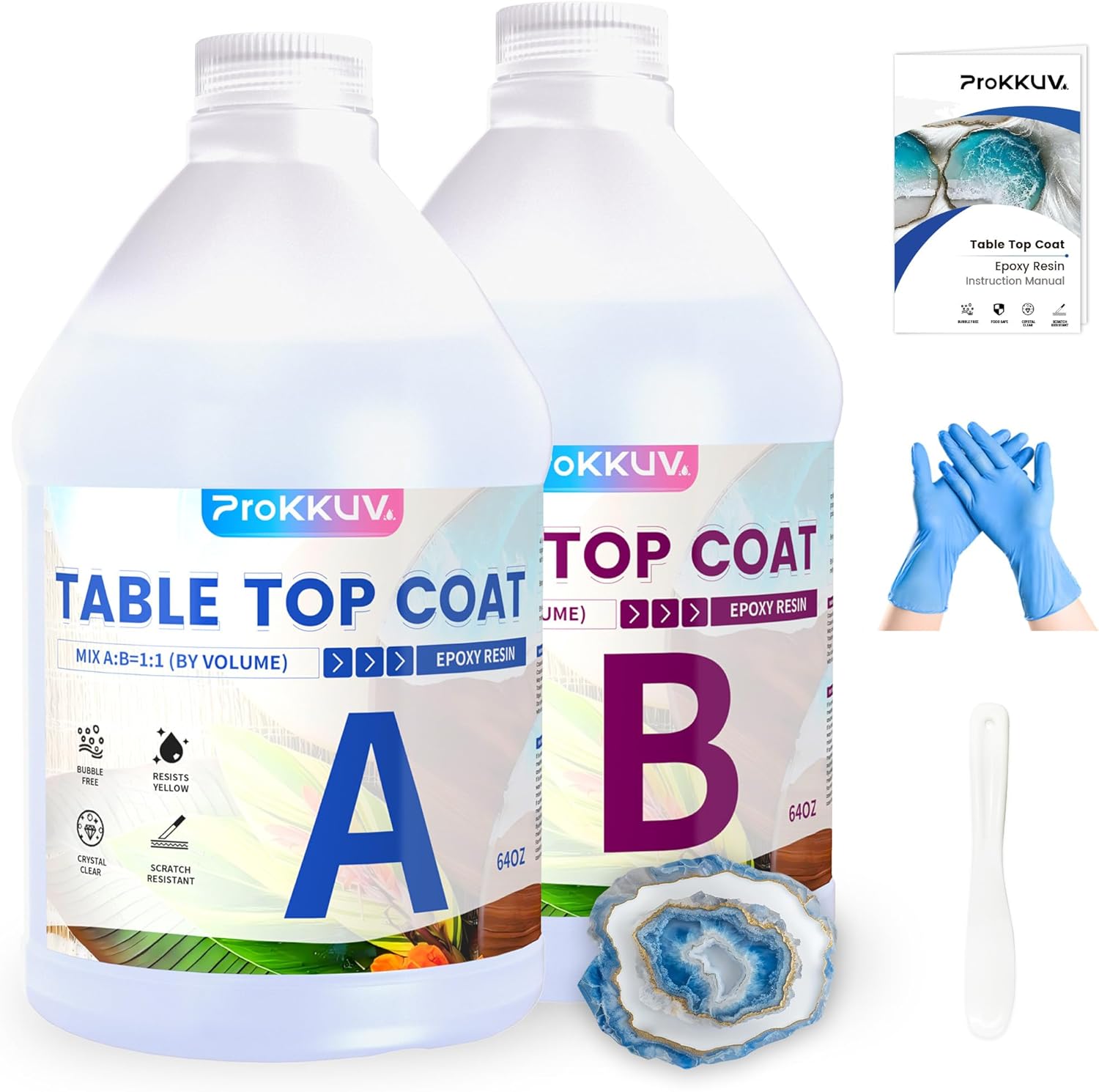 Table Top Epoxy Resin, Crystal Clear Resin Epoxy Kit 1 Gallon Kit with UV Resistant, High Gloss, Food Safe, Easy 1:1 Ratio for Table Tops, Woodworking, Bar and Surface Coating