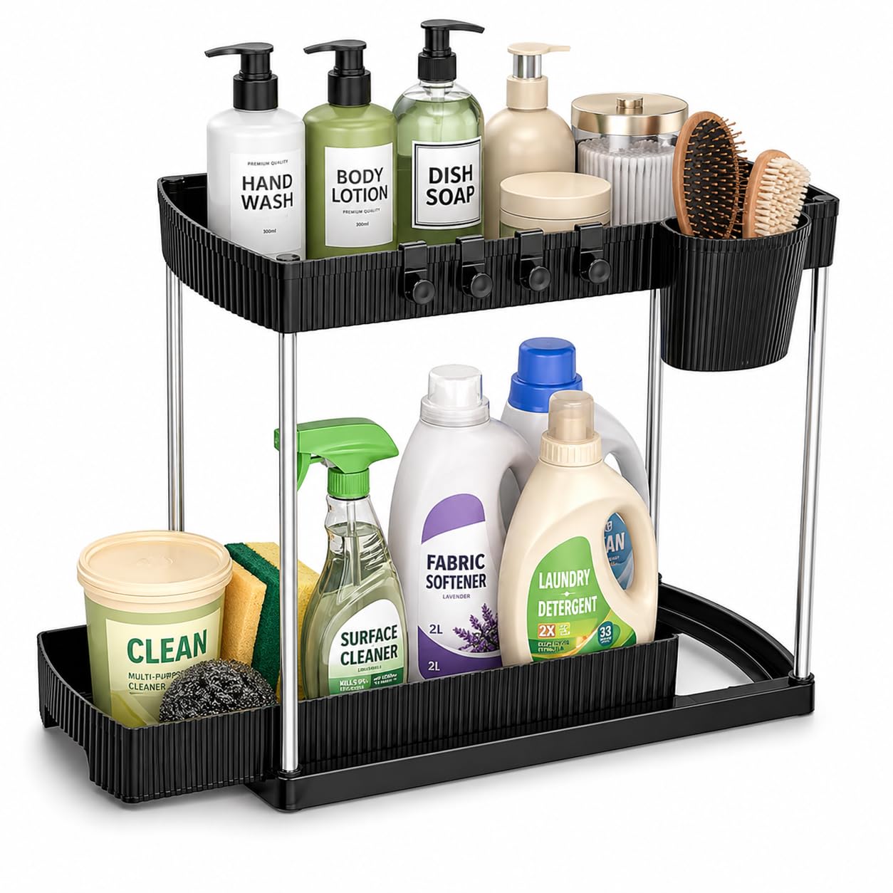 2 Tier Under Sink Storage Organizer | Pull Out Cabinet Organizer for Kitchen & Bathroom | Kitchen Cabinets Organizer | Space Saving Sliding Rack for Cleaning Supplies-image-43