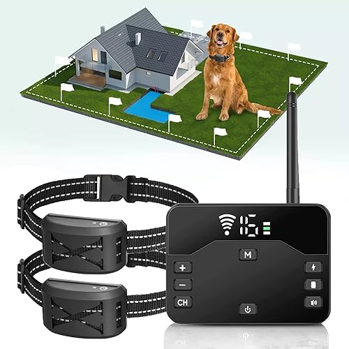 HEXIEDEN Valla inalámbrica para perros, sistema de contención eléctrica para mascotas al aire libre, collar de entrenamiento impermeable con
