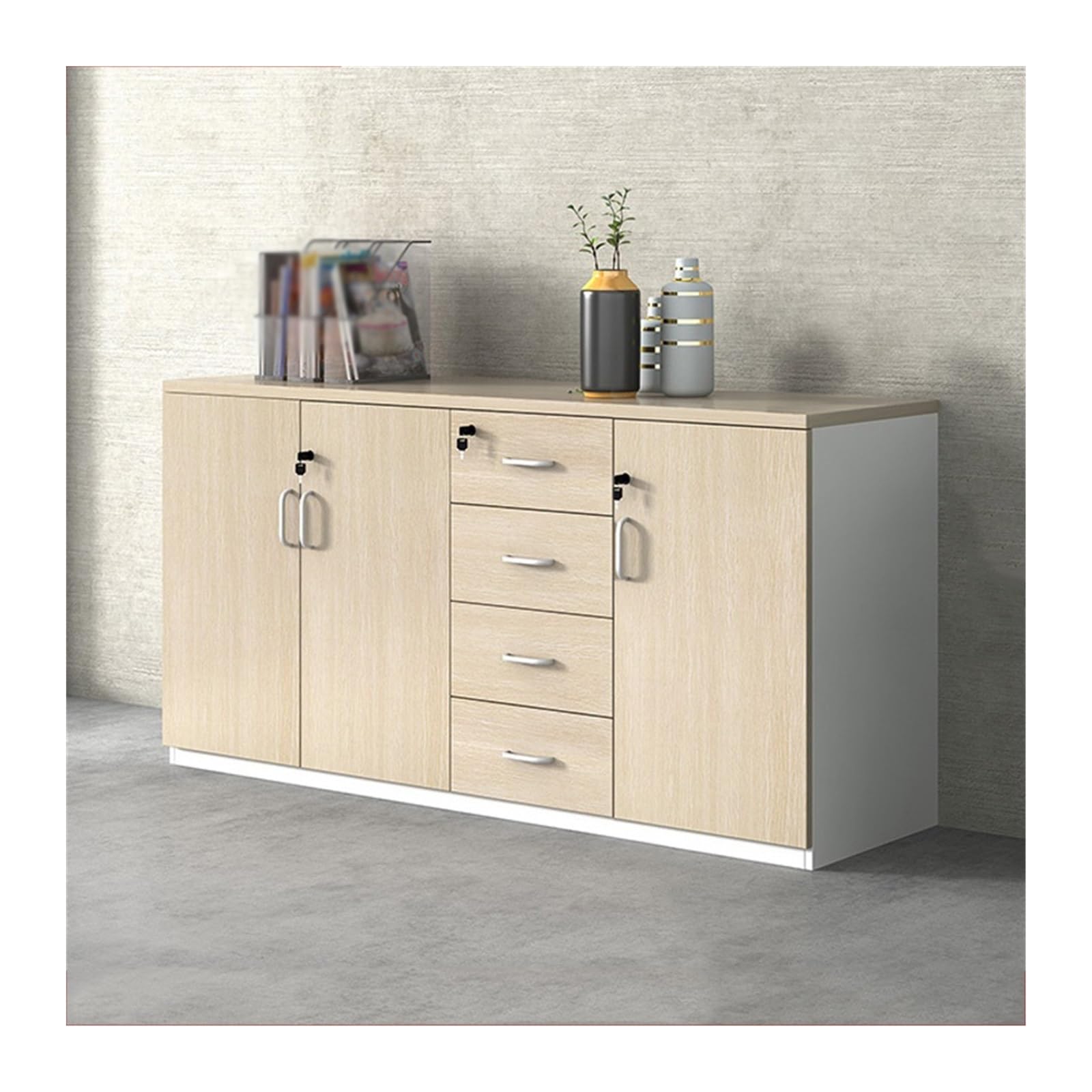 Armadietto portadocumenti in legno, 1,6 m, con serratura, con 3 ante e 4 armadietti, perfetto per nizzare documenti e forniture in casa o in ufficio