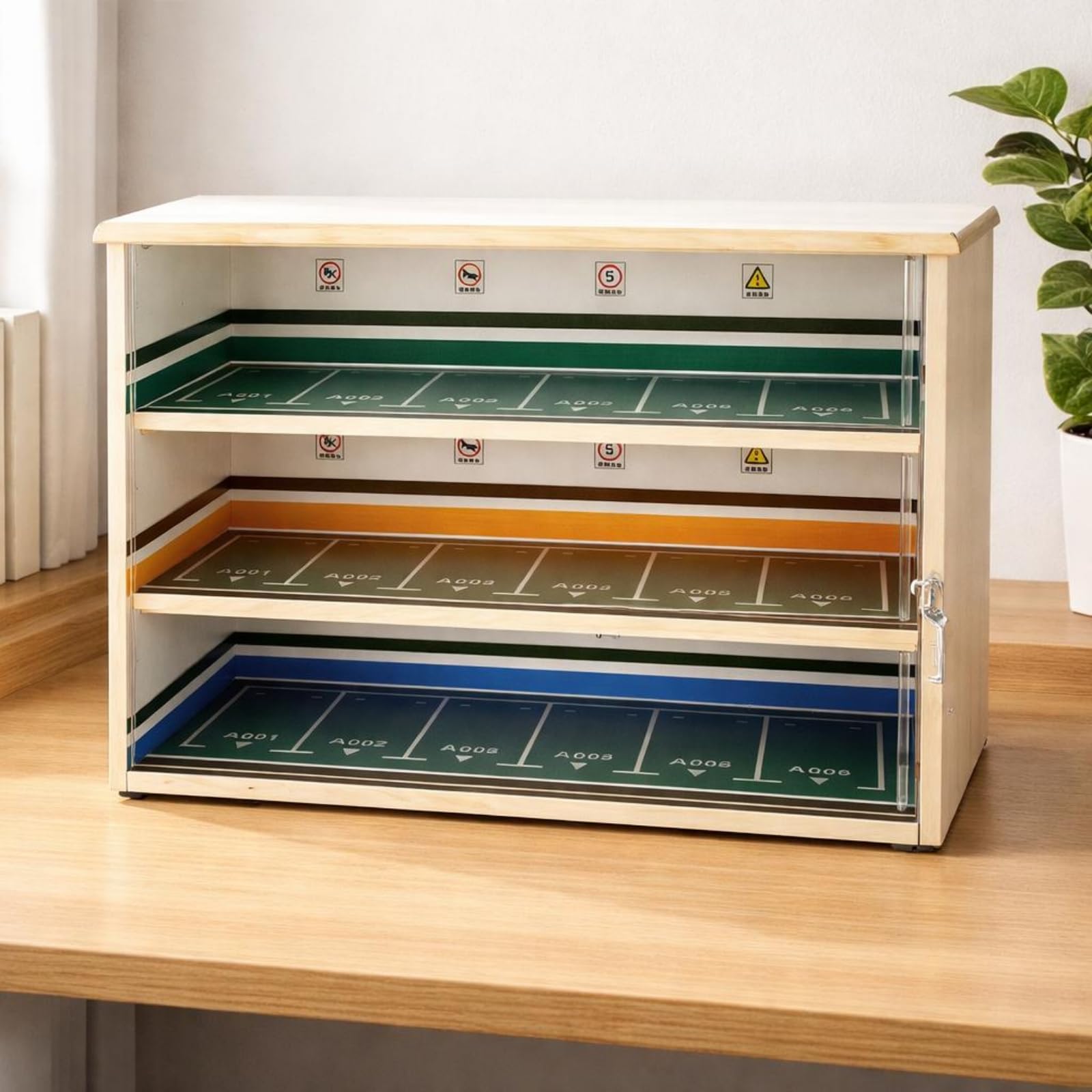 Milageto Vitrina Coches Escala Rectangular Expositor Triple Niveles Transparencia Alta Almacenaje , Madera , Modelo Regular De Madera Maciza