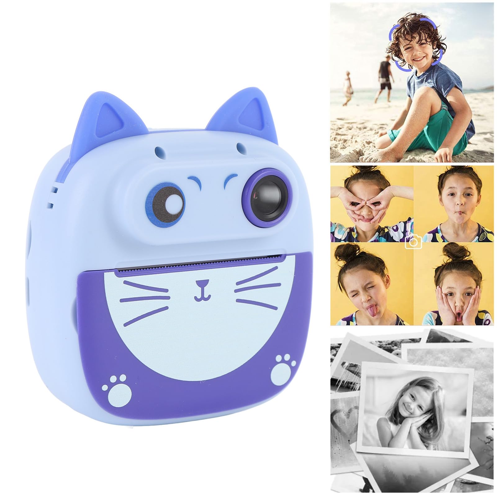 Fotocamera a Doppia Lente da 20MP per Selfie con Fotocamera da Viaggio con Zoom 4x, Schermo da 2 Pollici per Ragazze, 3 Rotoli di Carta da Stampa (BLUE)