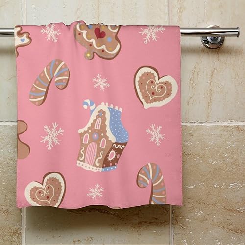 Miniatura 6 de Lindas toallas de baño de mano con copos de nieve rosados de Navidad, para casas de jengibre, galletas, absorbentes, toallas de baño suaves para el