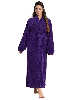 Artfasion Womens Long Fleece Robe - Warm Soft Floor Length Flannel Bathrobes for Winter Thicker Long House Coat