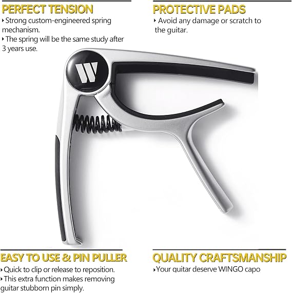 WINGO Guitar Capo for Acoustic Electric Guitars, Silver