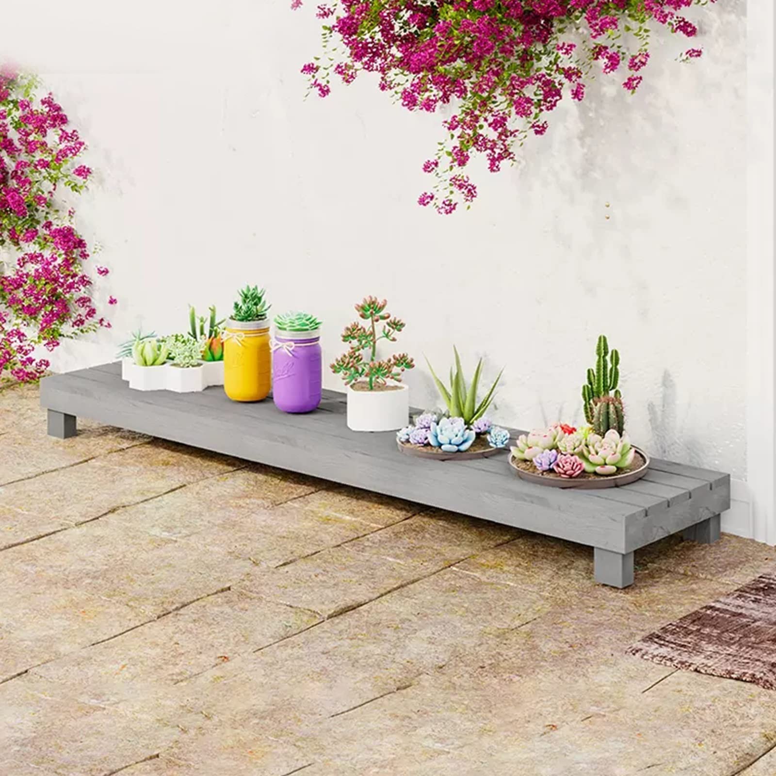 Balkonblumenständer Terrassenblumentopfständer Sukkulentenständer Grauer Blumenständer Gartenregal Dekorativer Holzständer (S : 60x25x12cm)