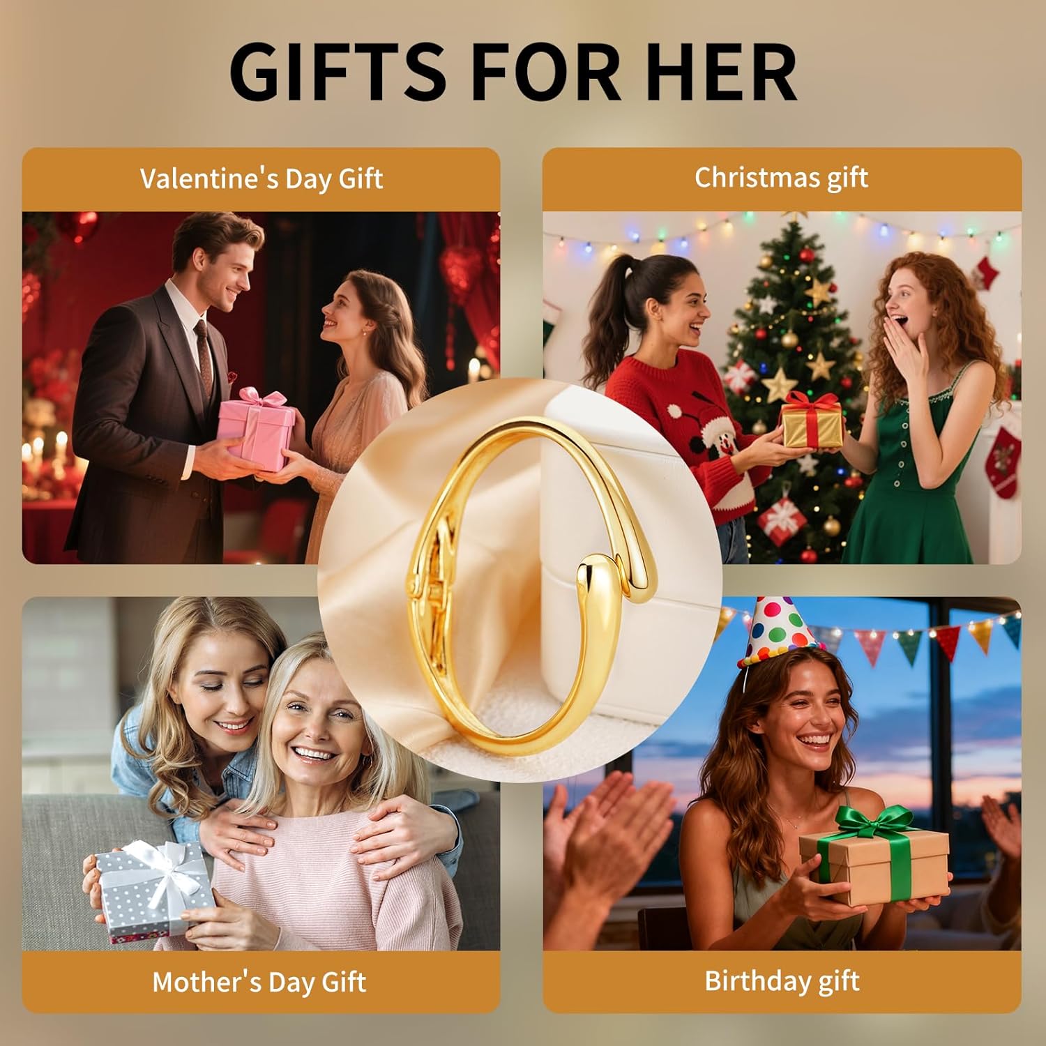 Fashion this season F&S Gold Elegant Bracelets for Women, Gold Bangle Bracelets for Women Teens Trendy Chunky Adjustable Twist Cuff Bracelet Jewelry Ideal Gifts for Christmas Valentine's Day Gifts - Image 6