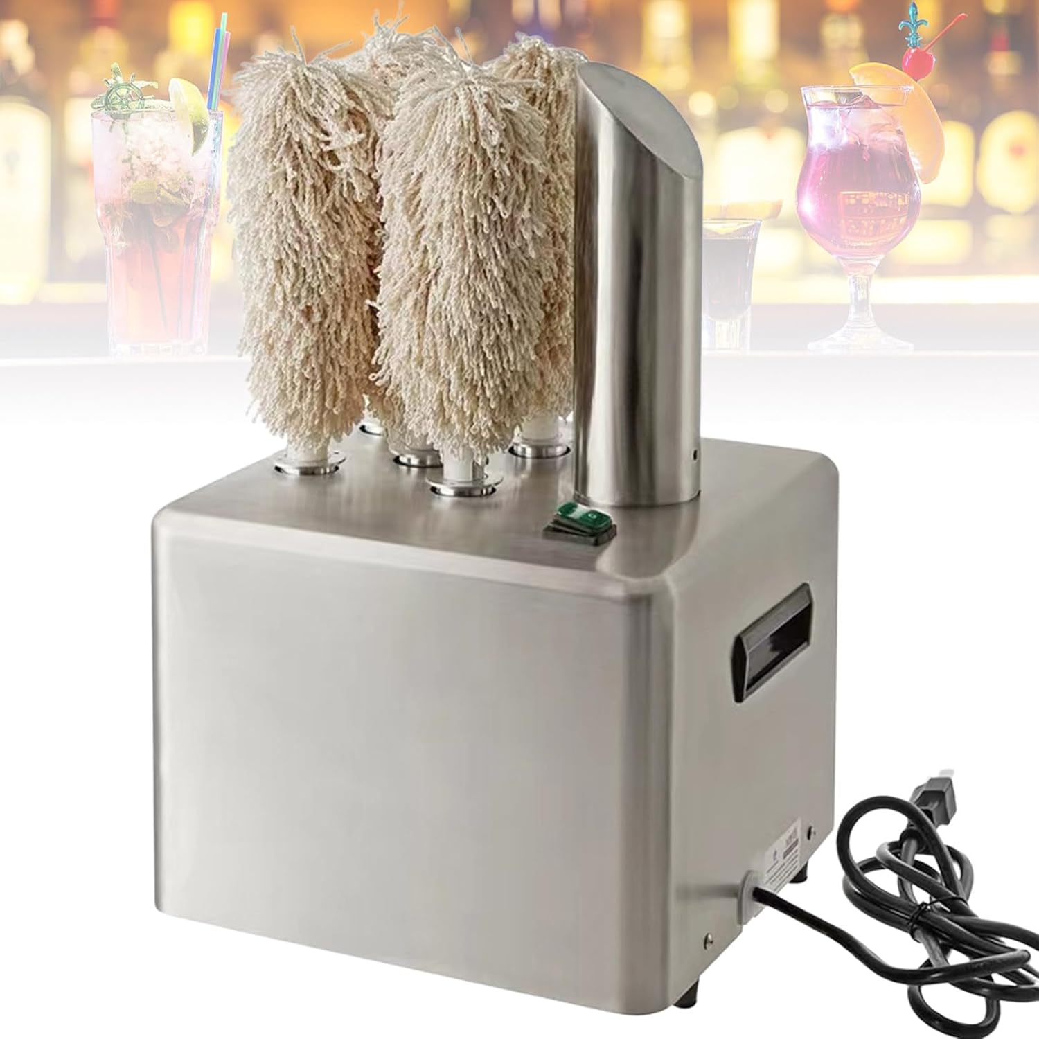 Commercial Electric Wine Glass Polisher, Stainless-Steel Glassware Polishing Machine, 8 Cloth Polisher Glass Polishing Machine, for Bars, Restaurants & Home Use 5Heads