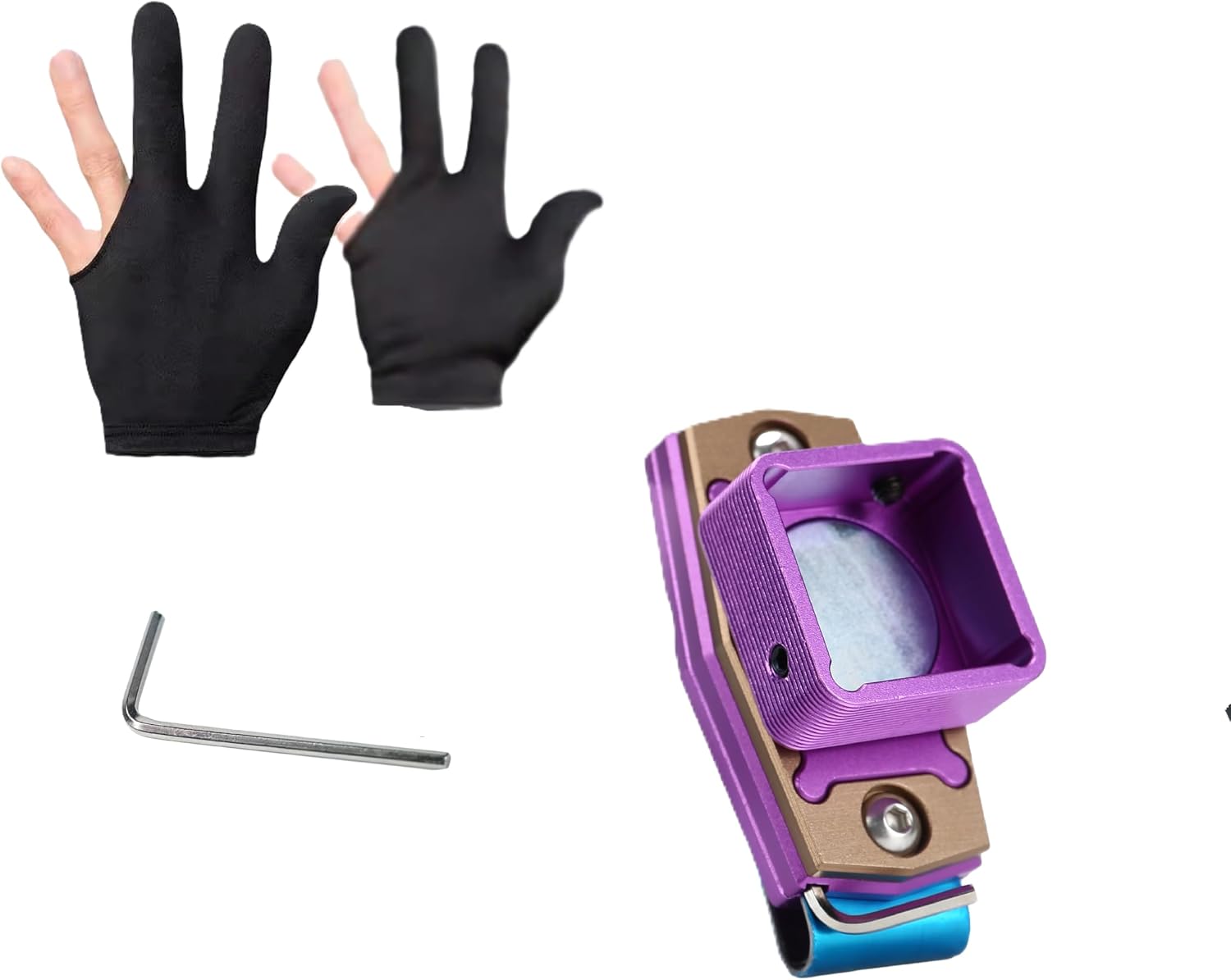 Magnetic Billiard Chalk Holder with 3 Finger Billiard Glove, Aluminum Alloy Pool Cue Chalk Case, Strong Magnet, Portable Billiards Accessories for Pool Cue Players,Square Charlk Box