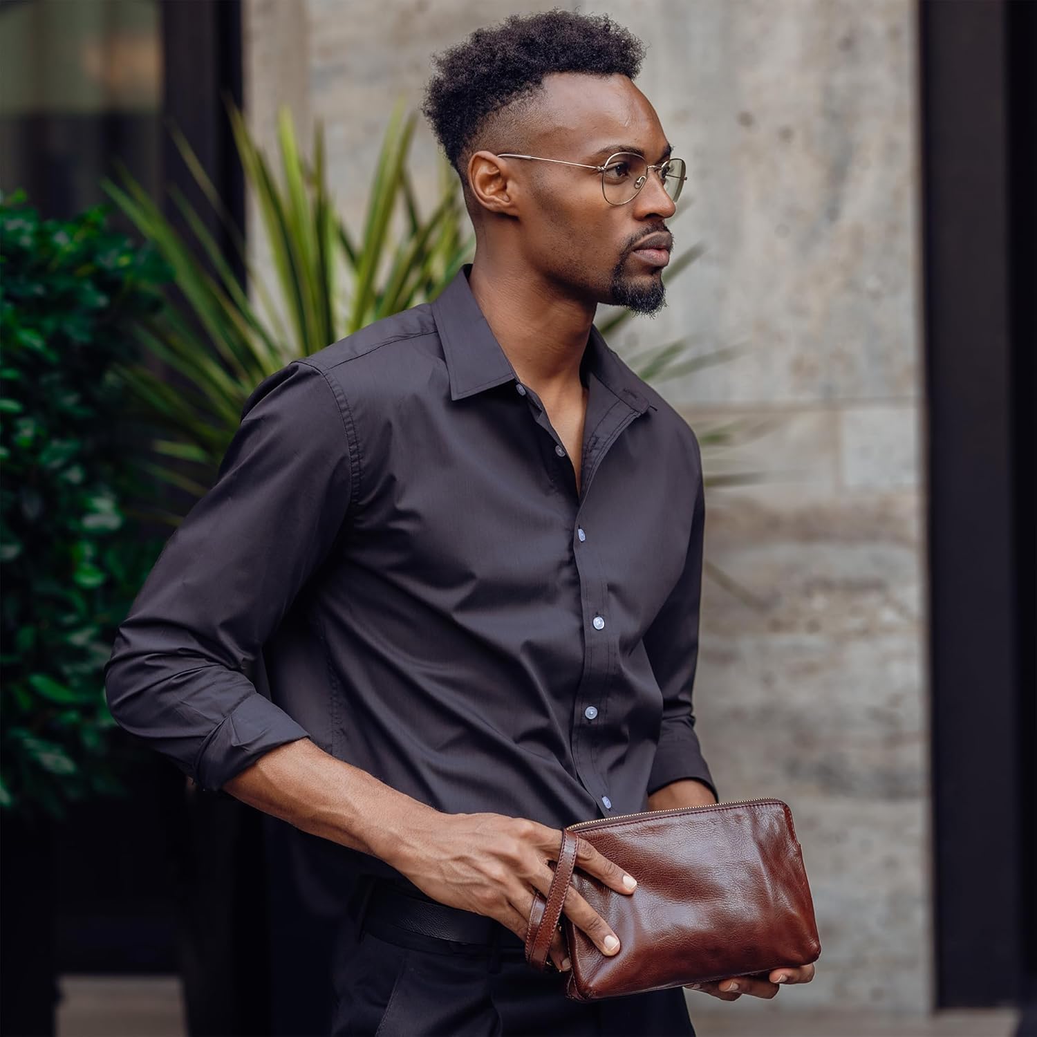 Time Resistance Leather Clutch for Men - Organizer Bag for Men - Wrist Bag - Briefcase Handmade in Italy - Gift Box Included