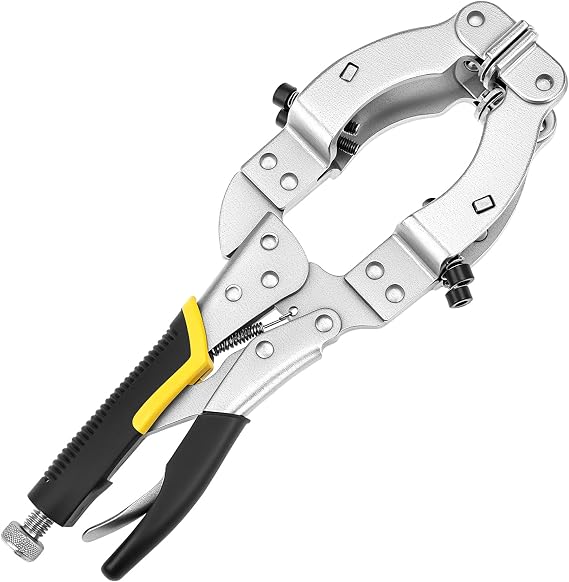 QWORK Locking C-Clamp Pipe and Tube Clamp - 11-Inch Grip with 4 Pads & Rubber Handle for Welding & Woodworking