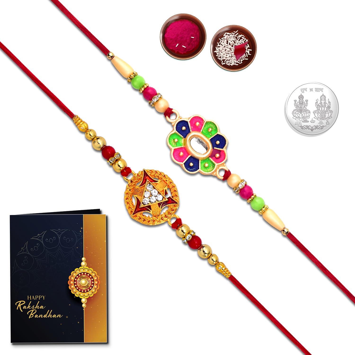 Periapt Multicolor Bracelet/Rakhi with Silver Color Pooja Coin, Tilak Set & Greeting Card, Silver Rakhi,Rakhi wishes greeting card, Fancy Rakhi, Rakhi for Brother, handmade rakhi, Bracelets for Men (B0B6W4GR4R) Amazon Price History, Amazon Price Tracker