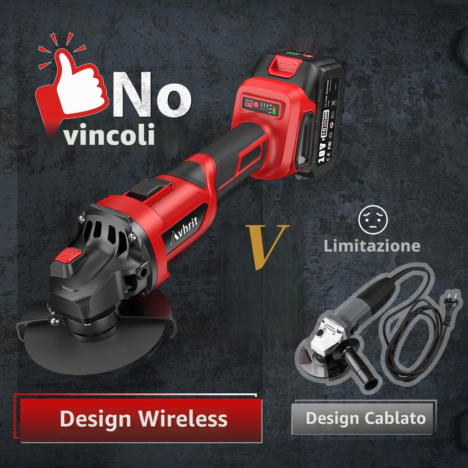 Smerigliatrice angolare a batteria con 2 x 5,0 Ah, 9500 giri/min, smerigliatrice angolare da 125 mm, senza spazzole, batteria Flex con dischi da taglio, mola per taglio, rimozione della ruggine