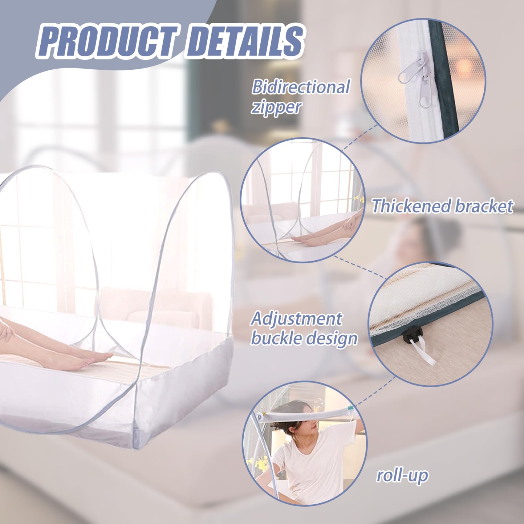 Neta de Mosquitos para la Cama 75x35x35in Pop-Up Tienda de mosquitera Transpirable Plegable con Puerta de poliéster de la Puerta con Cremallera Tienda de Malla de poliéster para Acampar, Dormitorio