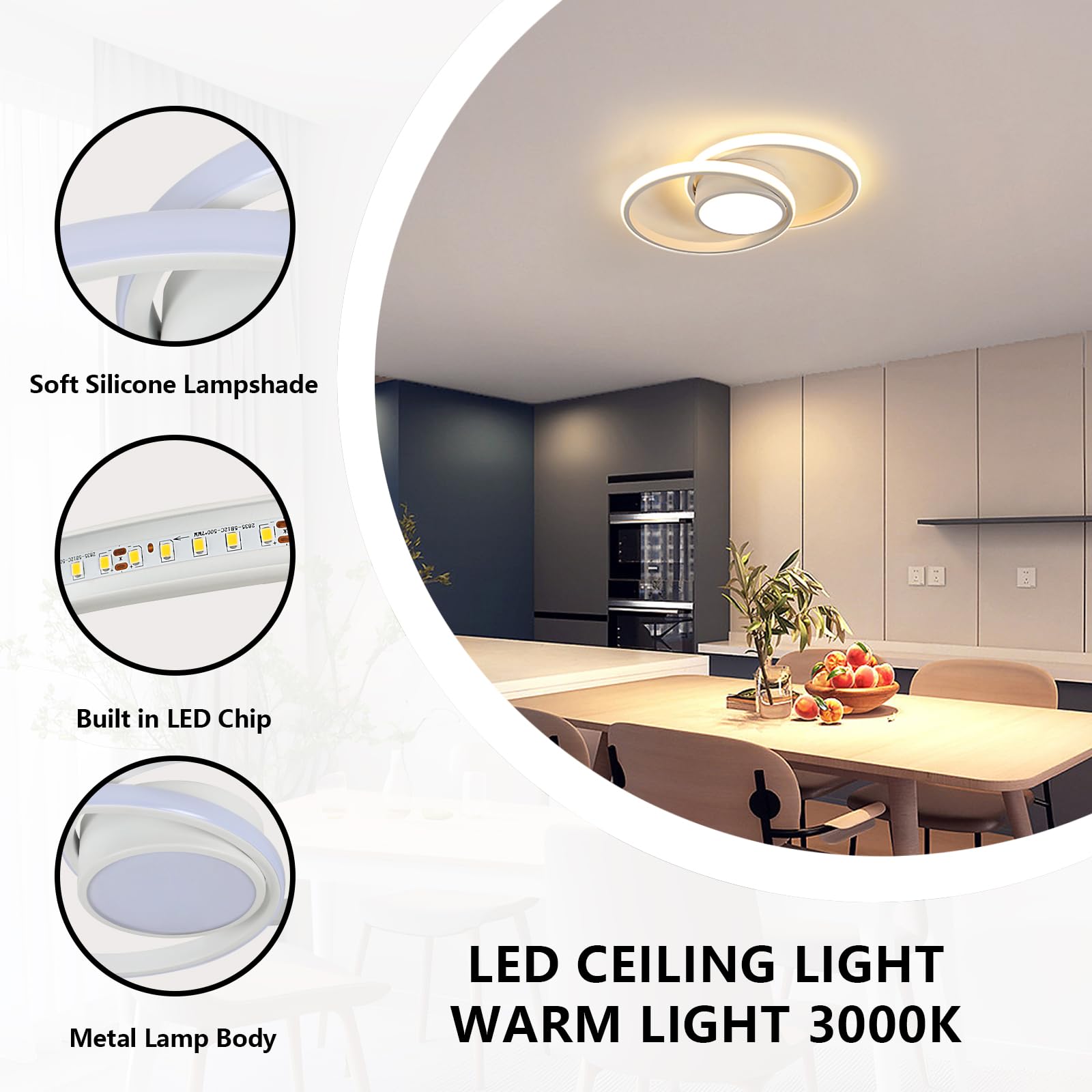 Comely LED Deckenleuchte Modern 42W, 4800LM, 3000K Warmweiß, Rundes Design Ø 40cm – Energieeffiziente Deckenlampe für Schlafzimmer, Badezimmer, Küche, Wohnzimmer & Balkon in Weiß