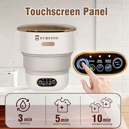 Miniatura 6 de FURYSTO - Lavadora portátil, mini lavadora de 16 litros con cesta giratoria, 3 modos de limpieza adecuados para ropa interior, ropa pequeña de bebé,