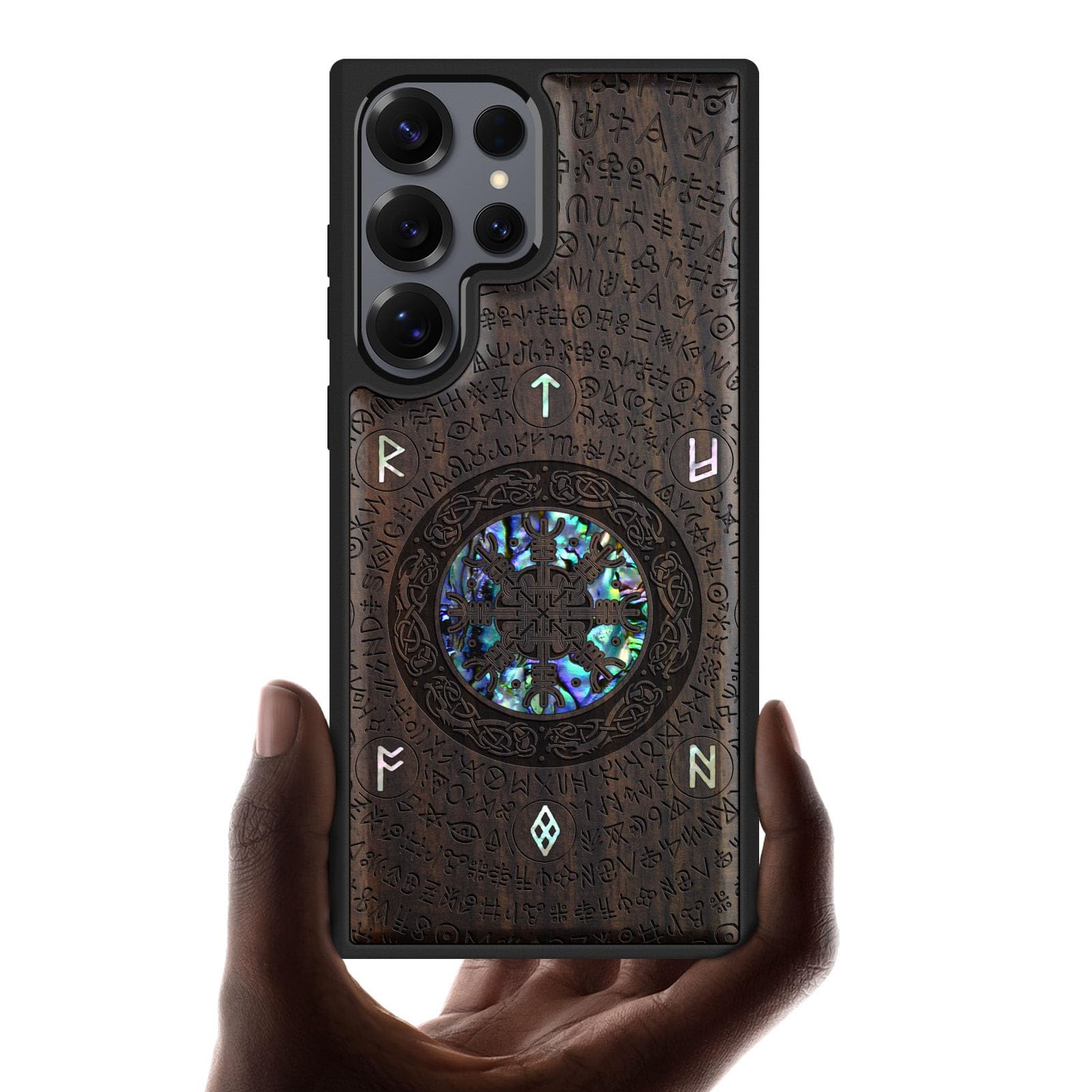 Carveit Magnetic Wooden Case for Samsung Galaxy S25 Ultra Case, Wood Artisan Engraved & Handmade Shell Inlaid, Compatible with MagSafe Wireless