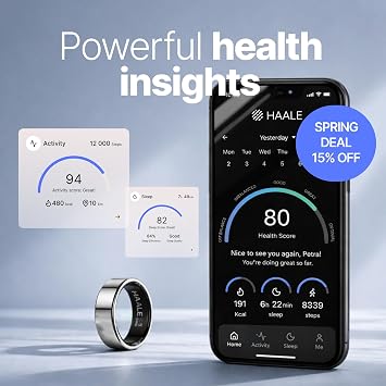 Haale Smart Ring Stainless Steel for Android & IOS Bluetooth 5.0 - Fitness Rings Men & Women - Health Tracker IP68 Waterproof - Sleep & Stress Menstrual Cycle