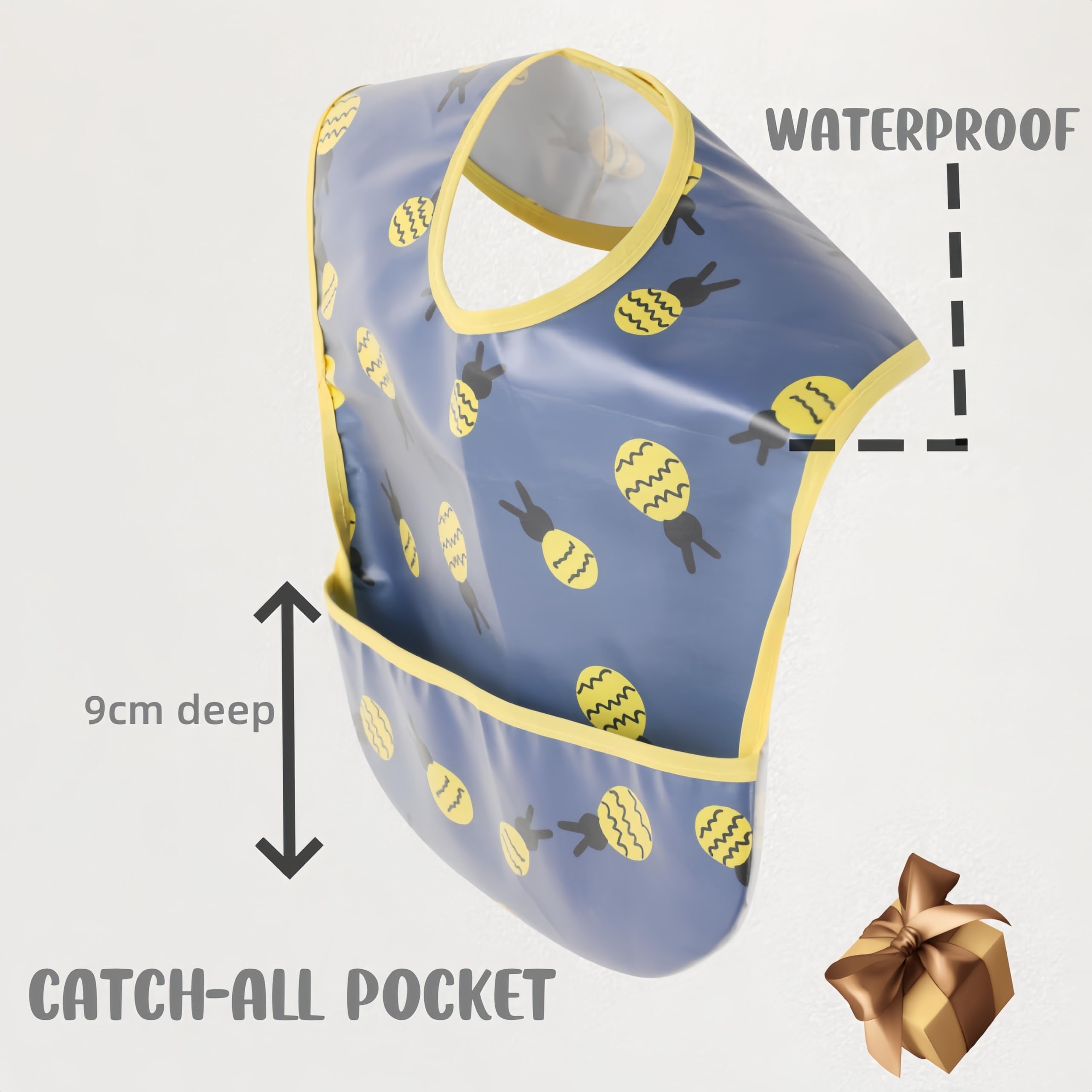 norinori Wasserdichtes Lätzchen für 6-48 Monate Boys & Girls - Kurzarm Schürze mit Eingebauter Tasche