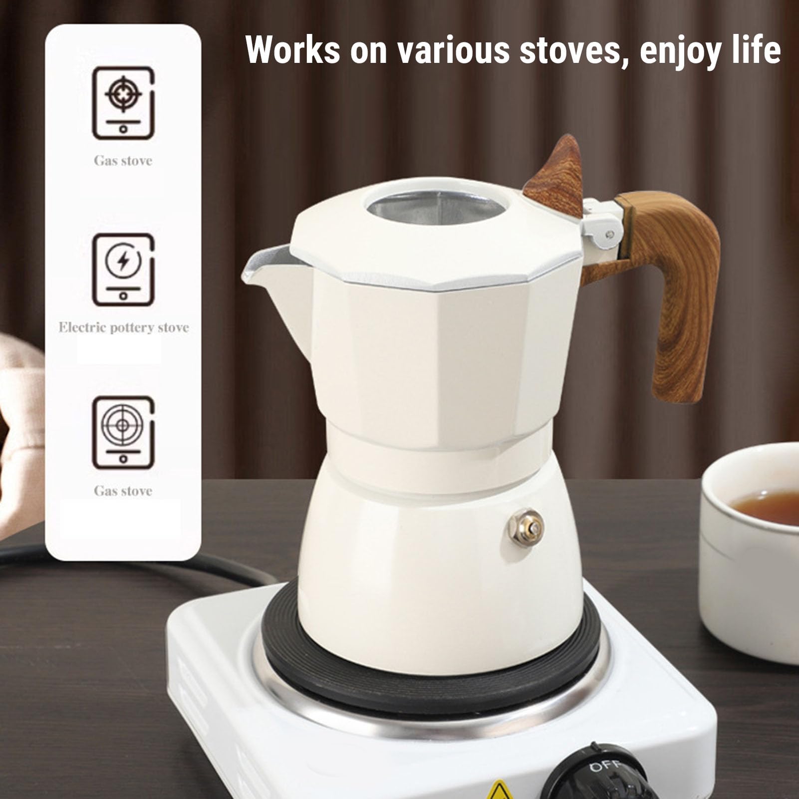 ZJchao Cafeti re Moka Vintage en Alliage d Aluminium 2 Tasses avec Doubles Vannes et Manche en Bois br lure pour Infusion Riche en 3 5 Min 100 ml