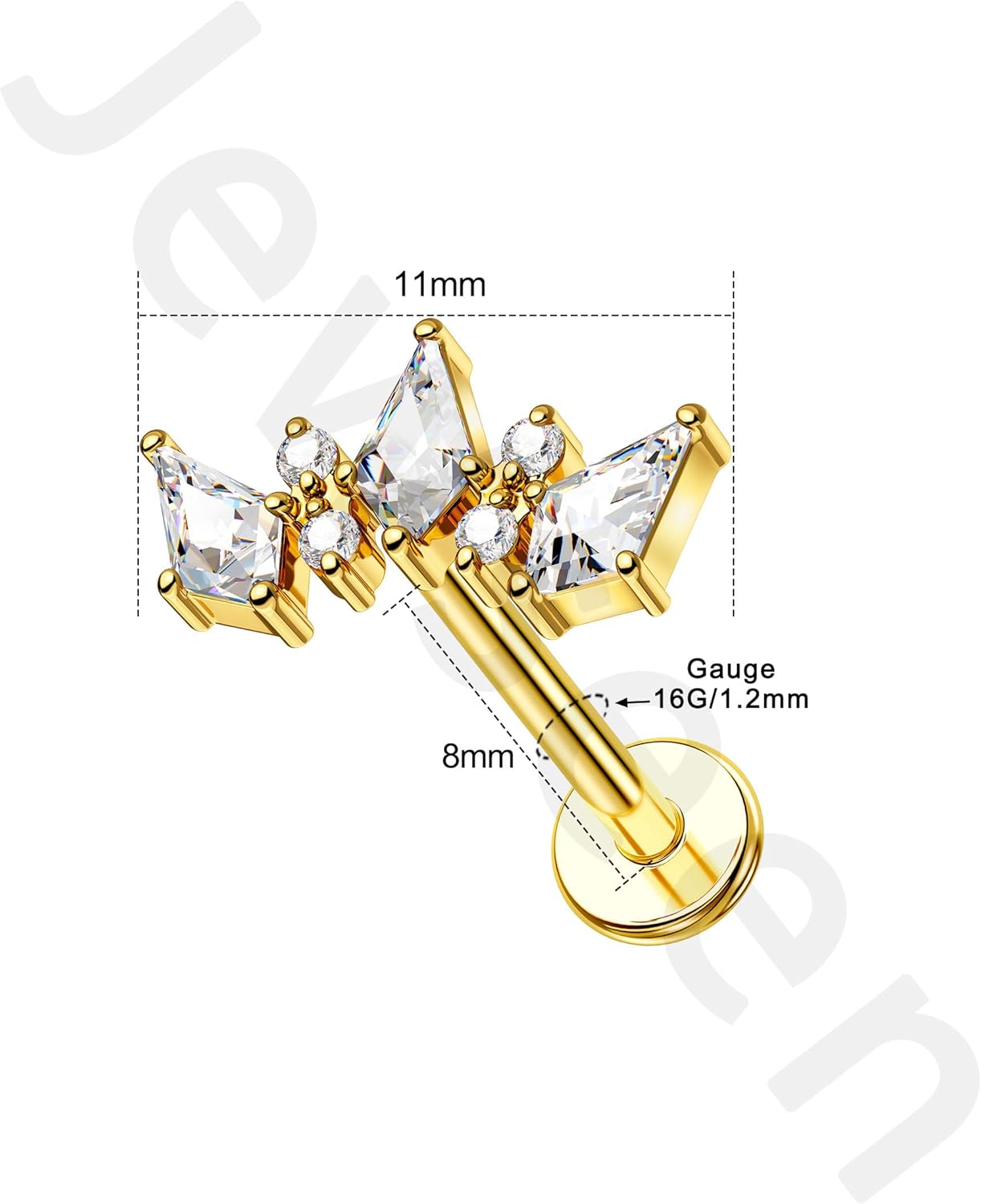 Jewseen 925 Sterling Silver Flat Back Stud Earring Internally Threaded Cartilage Stud CZ Conch Piercing Jewelry 16G Helix Labret Lip Ring for Women Men - Image 5