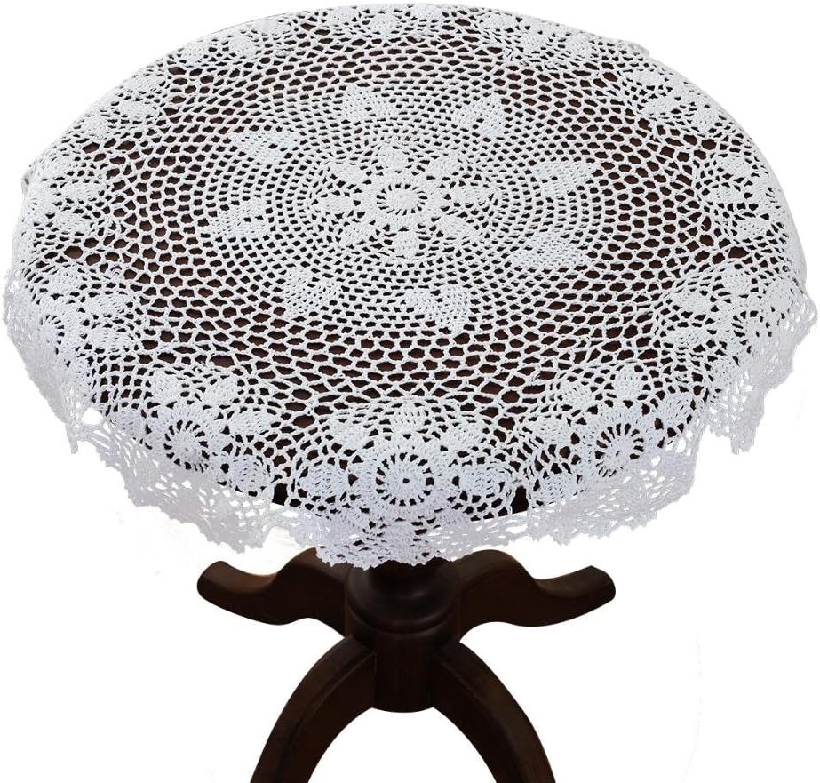 gracebuy 35 Inch White Round Handmade Crochet Lace Tablecloth Doily