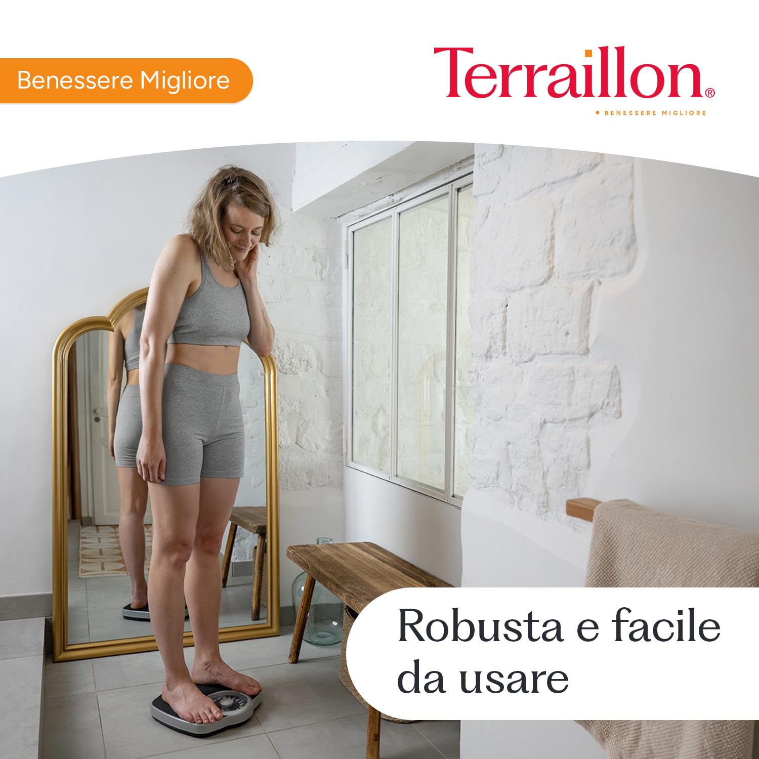 TERRAILLON - NEO T - Bilancia pesata meccanica con ampio vassoio in metallo con rivestimento antiscivolo, grande quadrante ad alta leggibilità, bilancia robusta, capacità 180 kg, gradazione 1 kg, nero