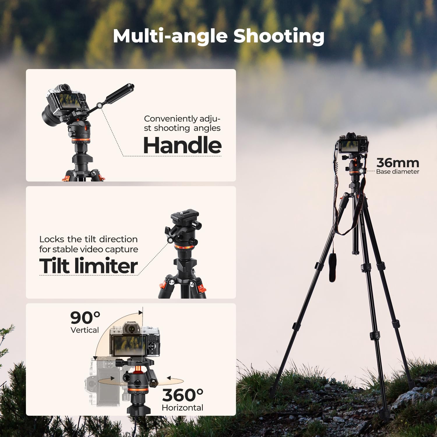 Statyw fotograficzny K&F Concept Tripod (z uchwytem na telefon, 182 cm + 8 kg)