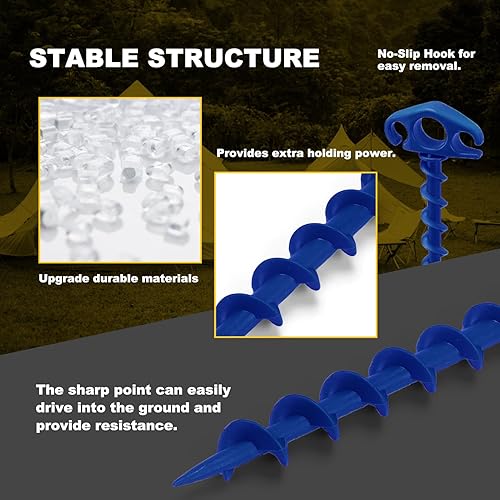 Miniatura 3 de Paquete de 6 estacas de anclaje en espiral de 9.4 pulgadas, estacas de toldo de tornillo resistentes para camping, senderismo y más (10, azul)