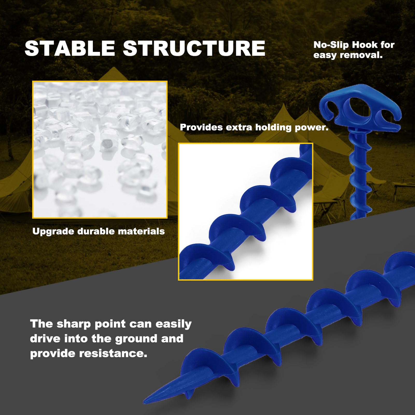 Piquetas de arena para tienda de campaña de playa, estacas de anclaje en espiral, estacas de anclaje de 24,9 cm, resistentes estacas de tornillo para camping, senderismo y más (16, azul)