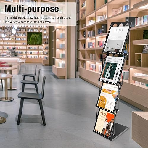 Miniatura 7 de LIWSHWZ Soporte de exhibición plegable para folletos de literatura, 4 bolsillos con bolsa de transporte para exposiciones de ferias comerciales,