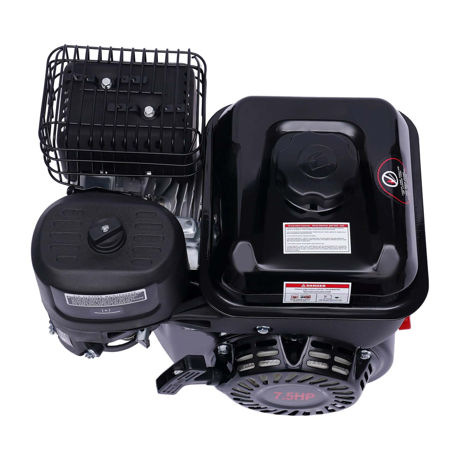 Benzinmotor 7.5PS 4-Takt Benzin Motor Einzylindermotor Standmotor Kartmotor Industriemotor Ersatzmotor Luftkühlung Motor 3600 U/min, Kurbelwelle 19mm, Schwarz