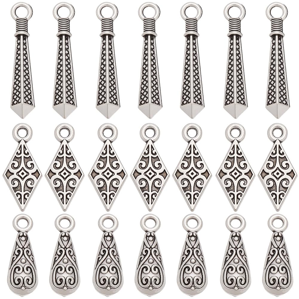 Pendentifs losange argenté vieilli au style vintage tibétain texturé pour bijoux de qualité