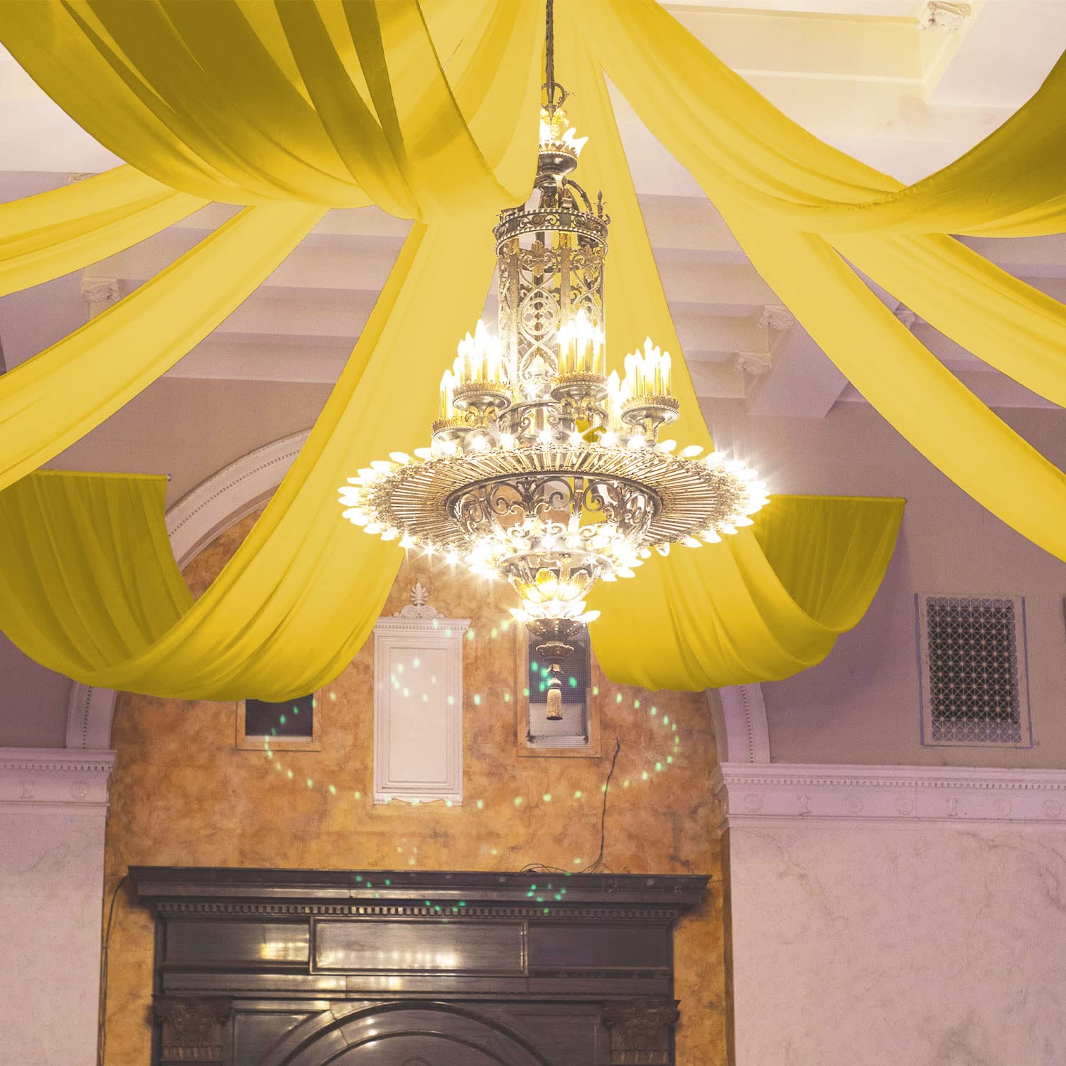 FOTSHARER 6 Pieces Gold Ceiling Drapes Chiffon Wedding Arch Draping Fabric 5FTx10FT Sheer Curtains for Backdrop Wedding Ceiling Curtain Chiffon Swag