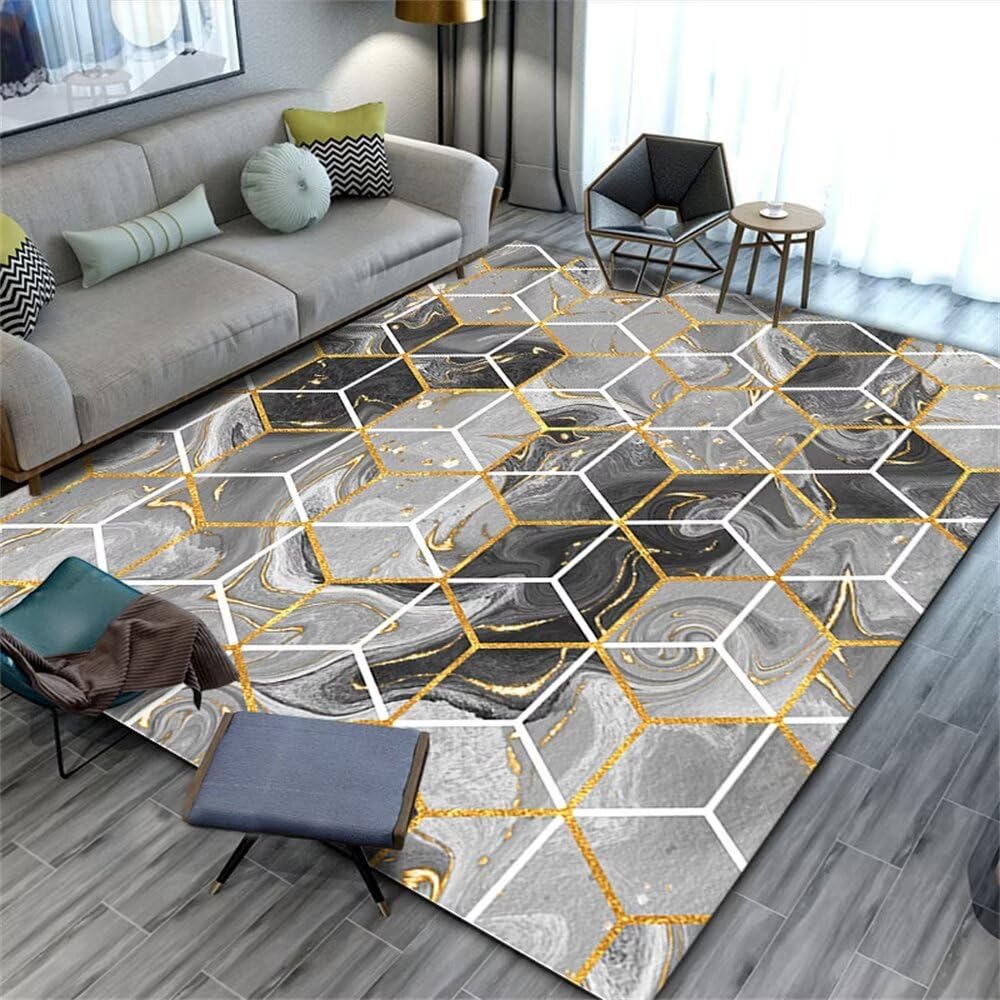 Tapis salon géométrique hexaèdre gris 80x160cm pour réchauffer la chambre des enfants