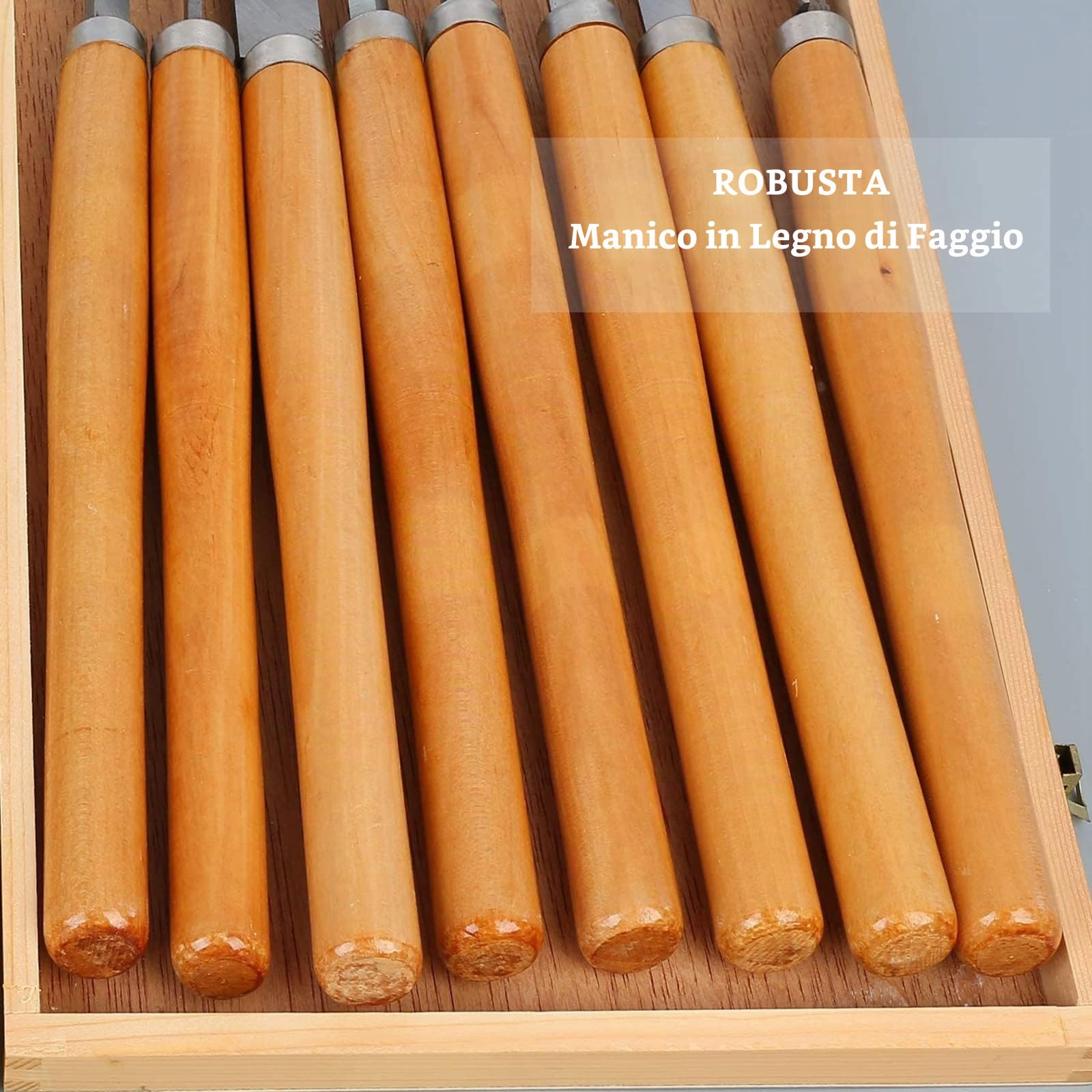 Set Di Scalpelli per Tornio per Legno da 8 Pezzi, Accessori per Tornitura Del Legno Utensili per Tornitura Del Legno, Manici in Legno Duro, Sgorbia in Acciaio Al Manganese