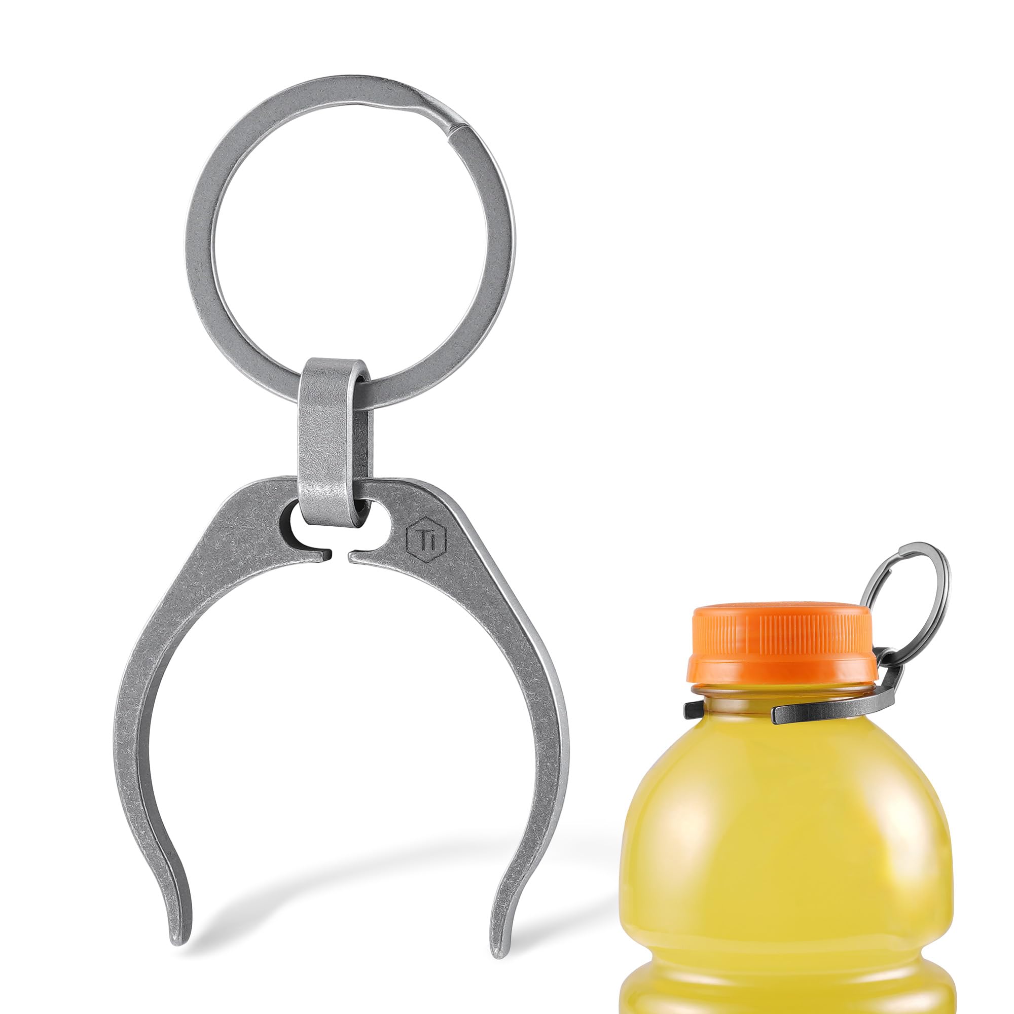 KeyUnity KA61 Titanium Bottle Holder, Universal 35mm Wide Mouth Bottle Hook Clip with Key Ring, Quick Water Access, Lightweight & Portable, for Outdoor Activities Camping Hiking Traveling or Daily Use