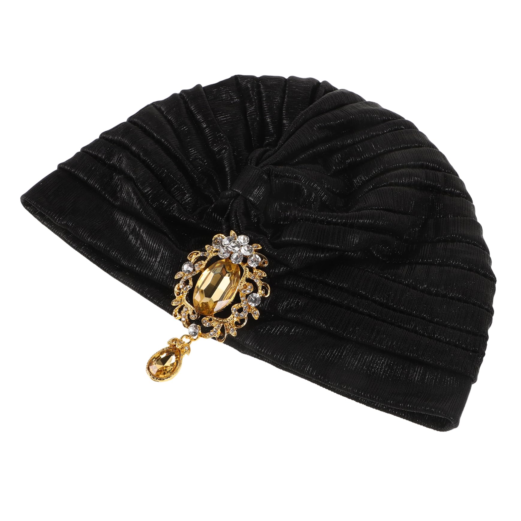 CALLARON Gorro Turbante De Rhinestones Para Mujer Tocado Negro Diseño Plisado y Decoración De Diamantes De Imitación Para Estilo Chic y Protección Del Cabello