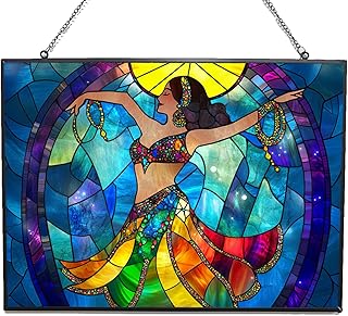 Rectangle Mosaic Belly Dancer Stained Glass Window Hanging Customized Su...