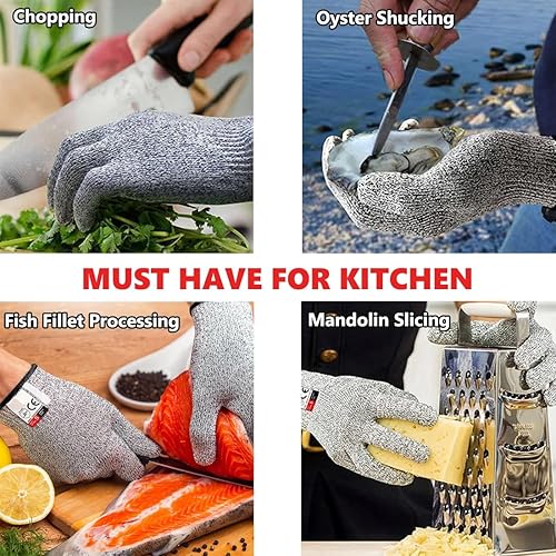 Miniatura 4 de Guantes resistentes a los cortes Nivel 5, guantes HPPE de grado alimenticio, a prueba de cortes, para cocina, corte de ostras, mandolina y