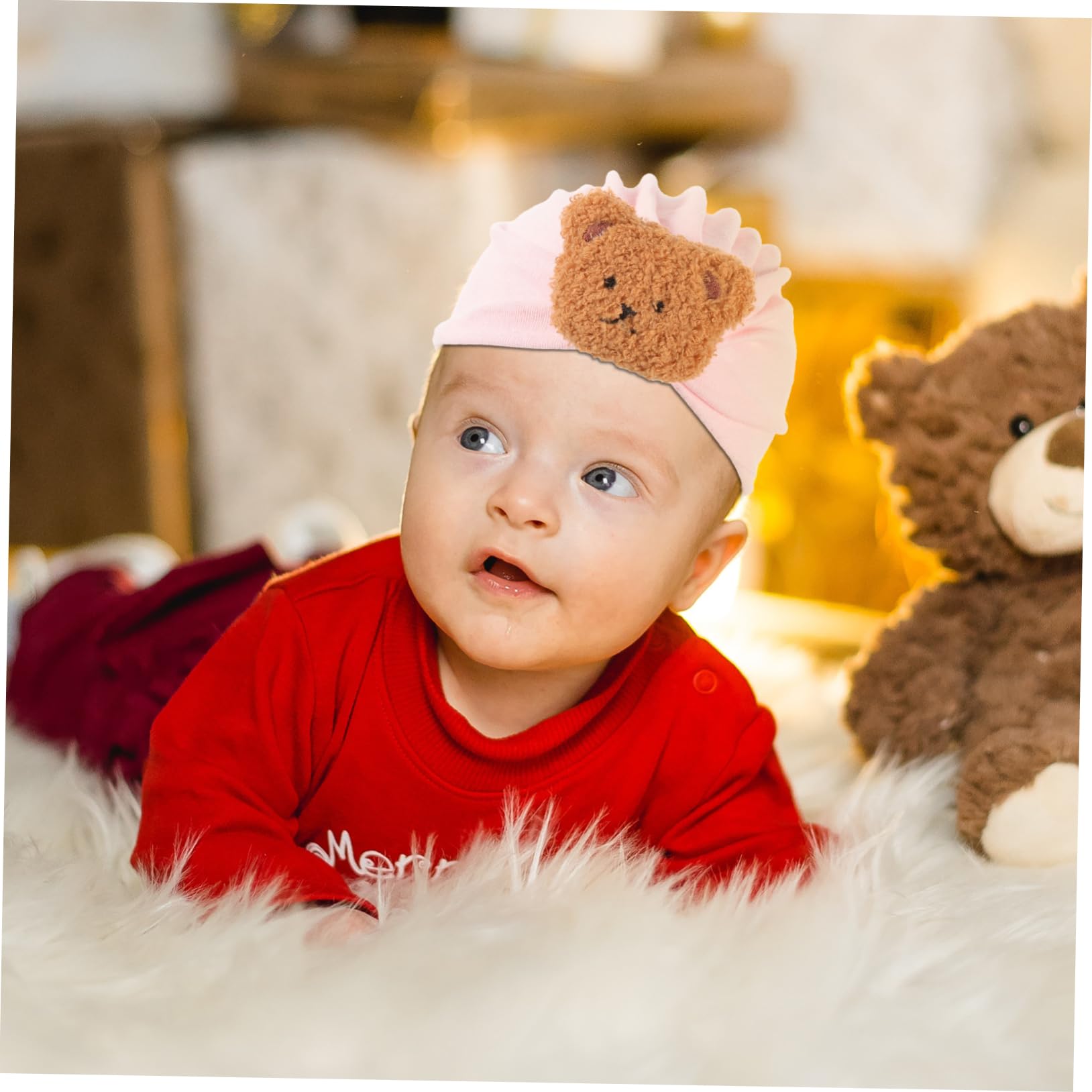 SOIMISS y otoño Gorro de bebé de Estilo Coreano Oso Lindo Gorro de Jersey versátil y Gorro fetal de Llena de algodón para bebé (Rosa Claro) 1 Pieza Gorros