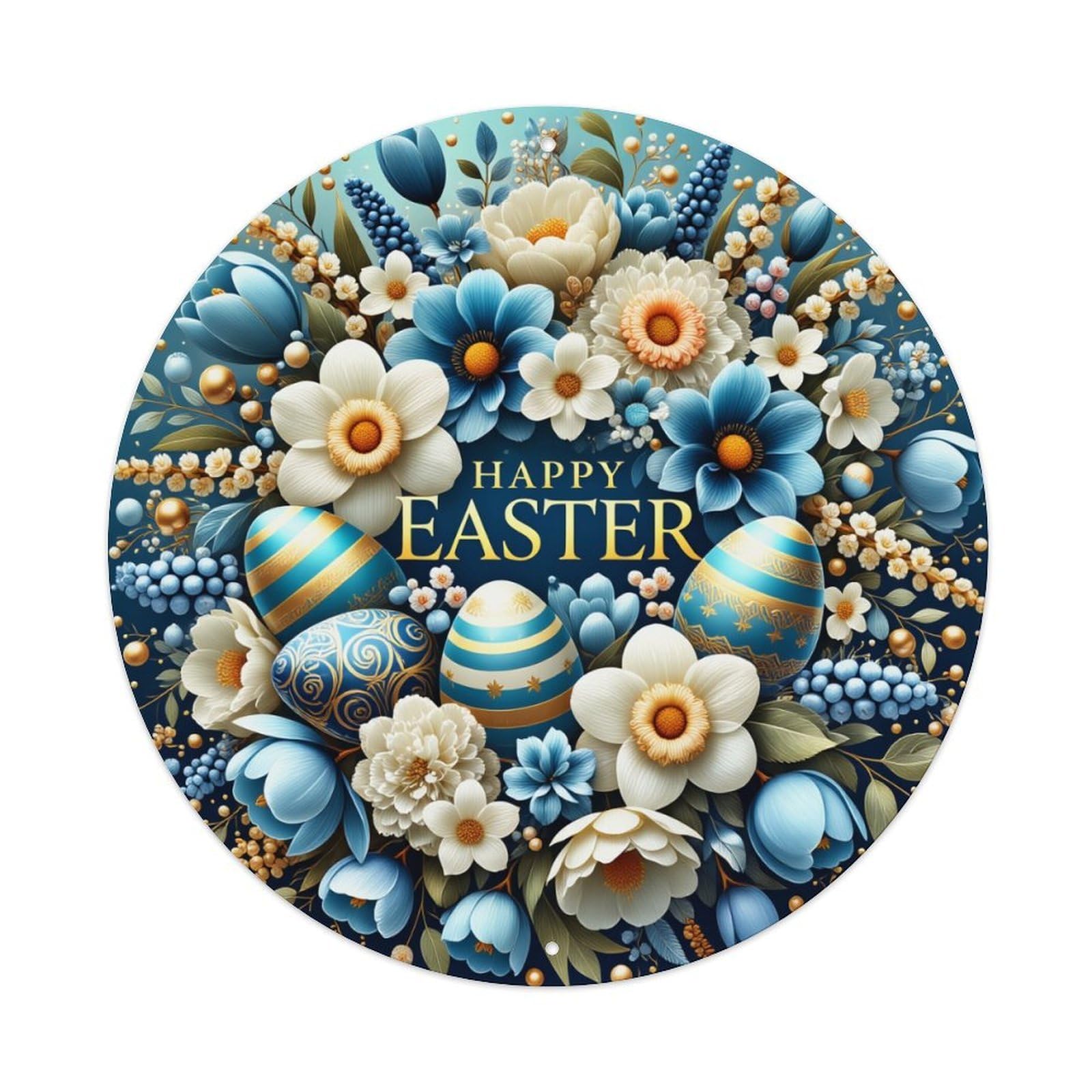 Floral Easter Eggs Pattern Design Retro Metal Sign Round Tin Sign, Vintage Decor Art Poster for Bar, Home, Man Cave, Kitchen, Laundry Room Gift 8x8Inch