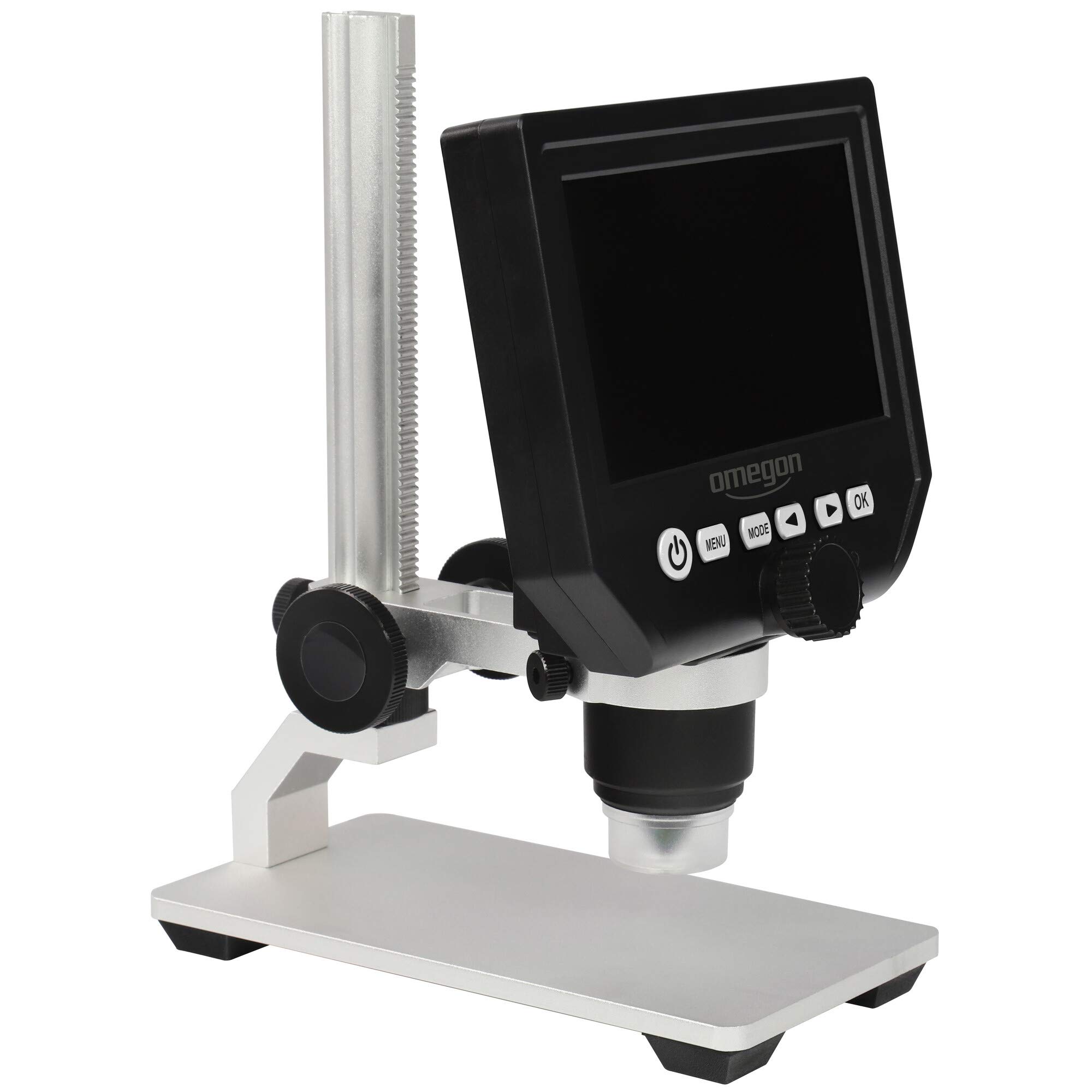 Omegon microscopio digitale DigiStar, zoom 1x-600x, display a colori HD-LCD da 4,3 pollici, LED, slot Micro SD, funzionamento a batteria o rete