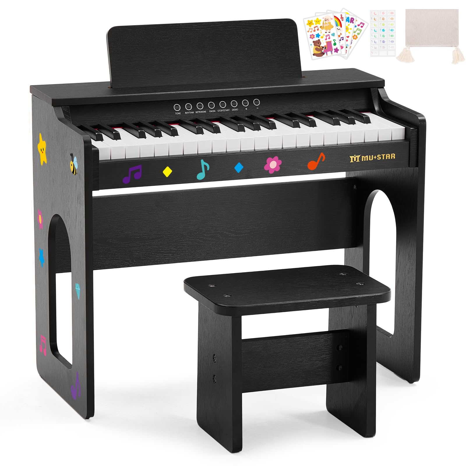 37 Keys Wood Digital Piano Keyboard for Kids with Bench