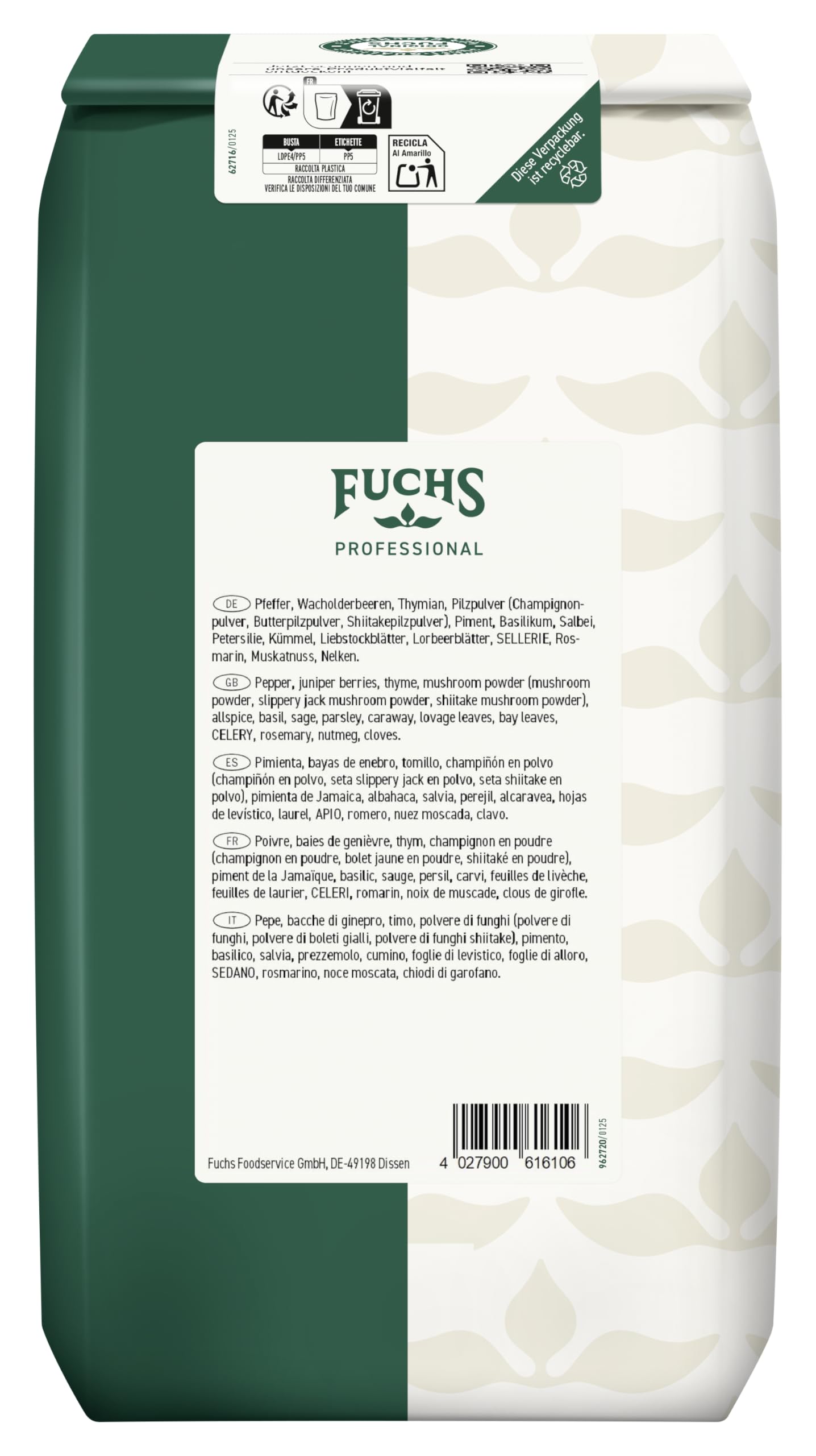 Fuchs Professional - Mix di spezie per selvaggina | 1000 g | Per condire tutti i tipi di piatti a base di selvaggina e salse scure | Qualità professionale per professionisti