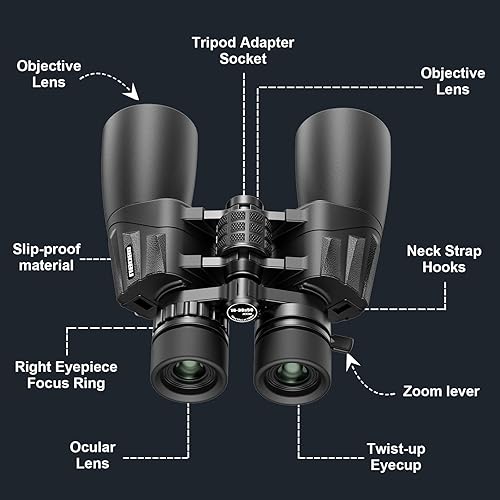 Miniatura 5 de Eadali Prismáticos con zoom de 10 a 30 x 50, binoculares de alta potencia con adaptador de teléfono, trípode, impermeable, para adultos, observación
