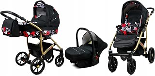 BabyLux® Carrito de Bebé Sistema de Viaje Set 3 en 1 - Largo - incl. Capazo, Silla de Paseo, Silla Coche - Cochecito - con Bolso cambiador, Cubierta para la lluvia, Mosquitera etc.