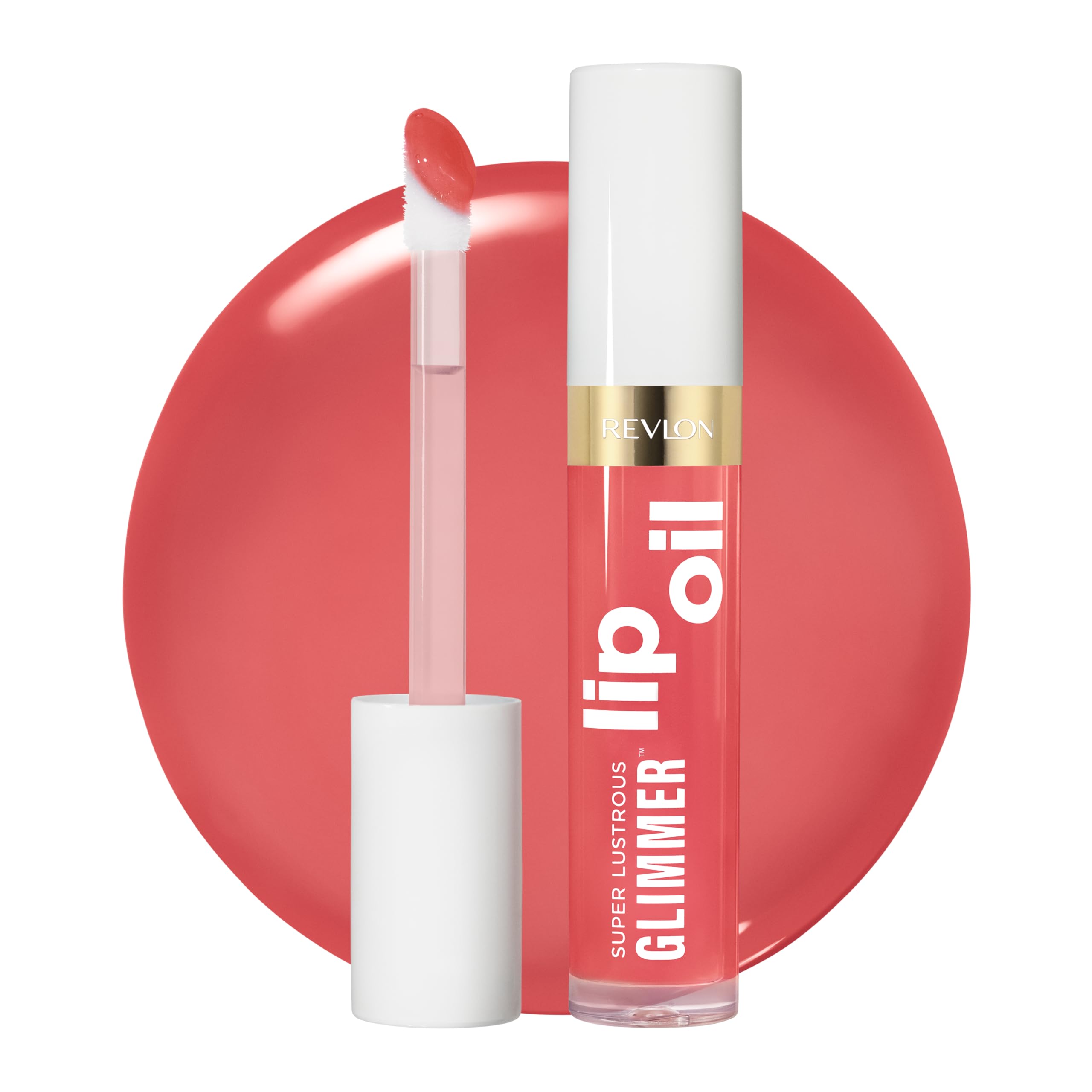 Revlon Super Lustrous Glimmer™ Lip Oil, Hydrating Lip Oil with Plant‑Based Squalane for Smoother, Plumper‑Looking Lips, Posh Peach